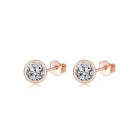 PRETTERY Silver Stud Earrings, 925 Sterling Silver Earrings with Cubic Zirconia, Hypoallergenic Small Sleeper Round Studs for Women, Diameter 5mm, Rose Gold