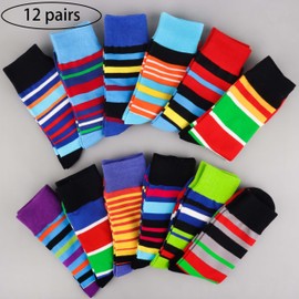 Jeasona 12 Pairs Mens Socks 9-11 Multipack Cotton Colourful Calf-length Socks for Men Birthday Gift Striped Socks Colourful for Men Crazy Novelty Socks Men