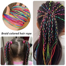KOLZEMV Pack of 60 Hair Braids Colourful Hair Wrap Cord Various Gradient Colours Hair Rope Band Hair Strands for Braiding Rainbow Braided Hair Scrunchie DIY Ponytail Braids Hair Styling Accessories