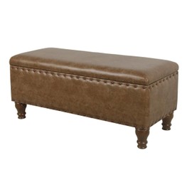 HomePop Large Storage Bench with Nailhead Trim - Distressed Brown Faux Leather