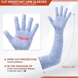 sourcing map Cut Resistant Sleeves with Gloves, 60cm Arm Protection Sleeve HPPE Farmer Gardening Sleeves for Work Kitchen Welding Farming, Purple-Red, Pair of 2