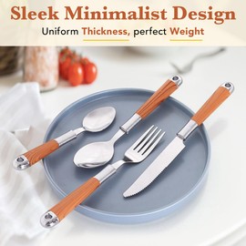 24 Pcs Stainless Steel Cutlery Set with Plastic Handles & Cutlery Rack, Eating Tableware Set Service for 6, Durable Flatware Set Includes Knives, Forks & Spoons for Kitchen and Home