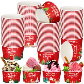 Domensi 100 Pcs Christmas Treat Snack Cups 12 oz Xmas Themed Paper Treat Food Snack Disposable Paper Bowls Holiday Ice Cream Snack Bowls for Parties Merry Christmas Paper Dessert Cups for Party