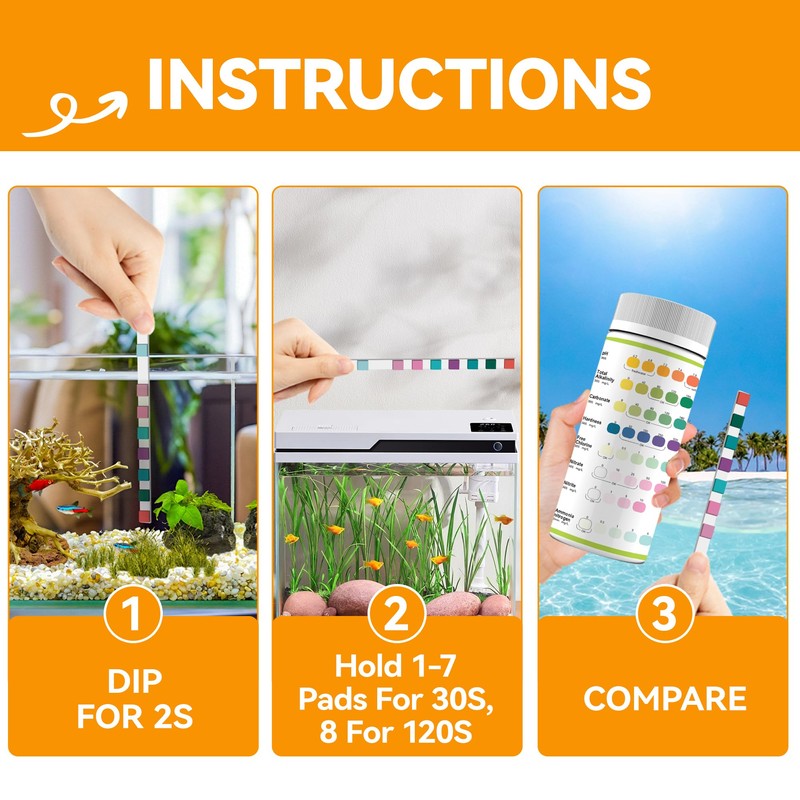 Yiffer 175-Count 8-Way Aquarium Test Strips with Ammonia