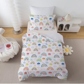 Caregchrisj Toddlers Unicorn Duvet Cover Sets 120 x 150cm, Rainbows Single Duvet Cover Set with Zip Closure Soft Microfibre Duvet Covers and 1 Pillowcase 40 x 60 cm