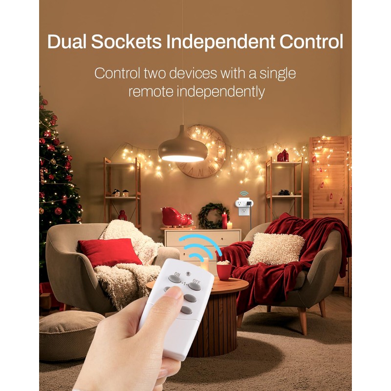 HBN Wireless Remote Control Outlet with 2 Individual Switch Control,