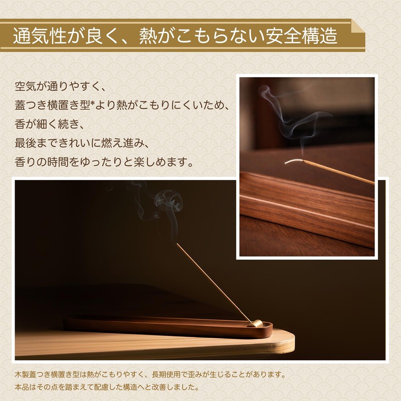 Horizontal Incense Holder, Walnut Wood and Brass, Set of 3,
