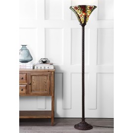 JONATHAN Y JYL8001A Williams Style 71" Torchiere LED Floor Lamp, Tiffany, Traditional for Bedroom, Living Room, Bronze