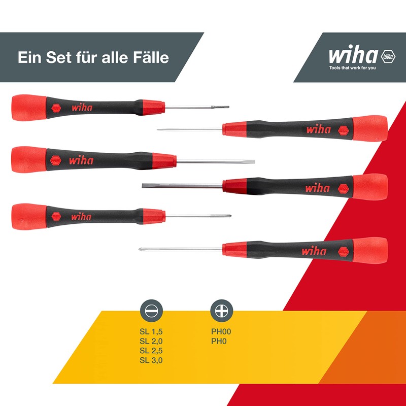 Wiha PicoFinish® 42990 Precision Screwdriver Set, Slotted, Phillips 7 Pieces