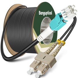 Banguptical OD-5.0mm Outdoor 175ft/54m Armored LC to SC OM3 Multimode Fiber Cable, LC-SC 10Gb Duplex Fiber Optic Patch Cable, 50/125um MMF, Black