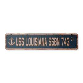 USS Louisiana SSBN 743 Vintage Aluminum Street Sign us Navy Ship Veteran Sailor Rustic Metal tin Gift | Indoor/Outdoor | 18" Wide