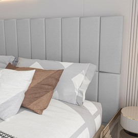 Art3d Peel and Stick Headboard for Full King and Queen in Velvet Stone, Pack of 12 Panels Sized 9.84" x 23.62", 3D Soundproof Wall Panels, Upholstered Wall Panel