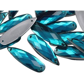 Allstarco 28x8mm Blue Sapphire CH09 Flat Back Teardrop Sew On Beads for Crafts Plastic Acrylic Rhinestones with Holes for Sewing, Clothing Embelishments, Costume Cosplays - 30 Pieces