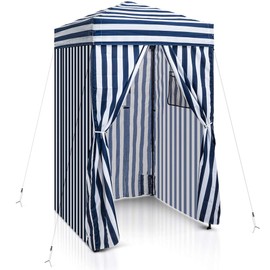 EAGLE PEAK Flex Ultra Compact 4’x4’ Pop-up Changing Room Canopy, Portable Privacy Cabana for Pool, Fashion Photoshoots, or Camping (White/Blue)