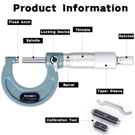 REXBETI 3Pcs Outside Micrometer Set, 0-3" Machinist Micrometer, Ultra-Precision Carbide Tipped Measuring Tool Set, 0.001" Graduation, +/-0.0001" Accuracy, Protective Case