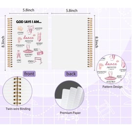 Welshower Christian Ballerina Spiral Notebook Journal, God Says I Am Bible Notebooks for Note Taking, Religious Scripture Journal, Christian Gifts for Women, 5.5x8.3 Inch