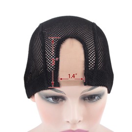 2 Pcs 1.4X3 Inch U Part Wig Cap for Making Wig Medium Brown Lace Wig Cap Dome Mesh Stretch Weaving Wig Caps for Women (Medium,Black)