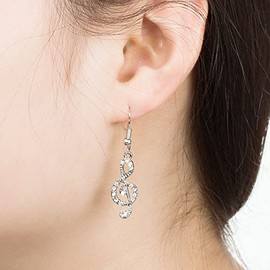 QLUYCKW Delicate Music Note Dangle Earrings CZ Clear Crystal Musical Fans Drop Earring Rhinestone Fashion Costume Jewelry Gift for Women (B)