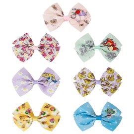 Alice in Wonderland Printed Girls' Hair Bows – 7-Pack 4-Inch Hair Clips with Alligator Clips – Hair Accessories for Kids Ages 3+