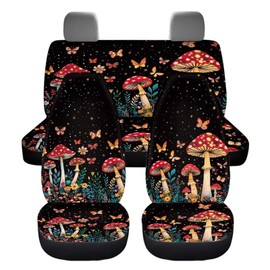 LACIYISON Vintage Mushroom Butterfly Pattern Car Seat Covers for Front and Back Seats Pack of 4 Seat Protector Seat Cover Universal Fit Auto Interior Covers Airbag Compatible