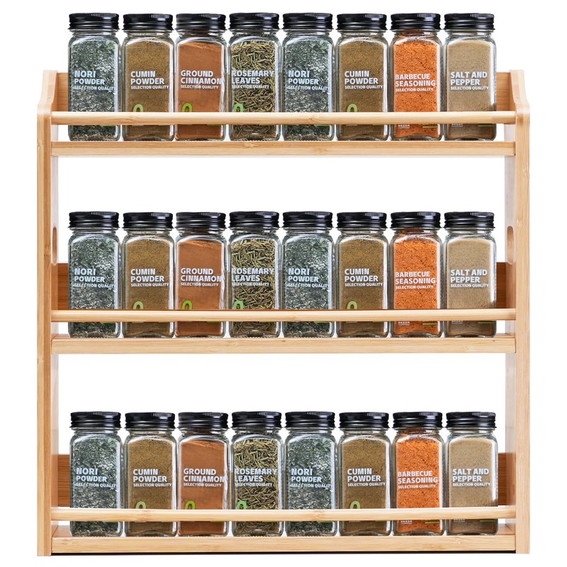 Bambition Bamboo Spice Rack Organizer, 3 Tier Spice Jars Storage