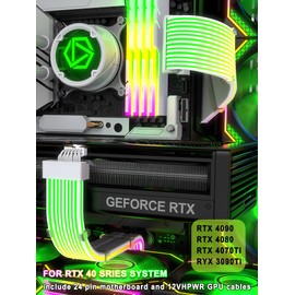 Sirlyr RGB 12VHPWR Cable Set,ARGB PSU Cable Extension of Soft LED Strip Include 24Pin Motherboard,16 Pin to 3×8 Pin GPU Power Supply Cables for PC Custom