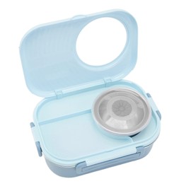 Generic 1450ml Camera-Shaped Lunch Box, Stainless Steel Compartment, Thermal Box, Double Layer Containers for Students (Light Blue)
