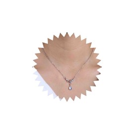 Atentuyi Mini CZ Drop Pendant Necklace Silver Crystal Star Moon Necklace Choker Pear Moonstone Necklace Thin Chain Delicate Simple Necklace for Women Wedding Jewellery, Zinc
