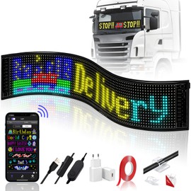 Upgrade Multifunctional Car Led Sign - 23” x 5” Upgrade to All-in-One Features Programmable Flexible Custom 5V/2A Led Sign - Bluetooth APP Control - [True Full-Color LED Beads] - Also a Smart Clock