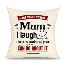 Yufansd Mum Mama Mummy Mother Gifts Pillow Cases Presents for Mum I Smile Because You're My Mum Pillowcases Fun Gift for Mother's Day Birthday Christmas Daily Decoration Cushion Covers 45x45 cm (Mum)