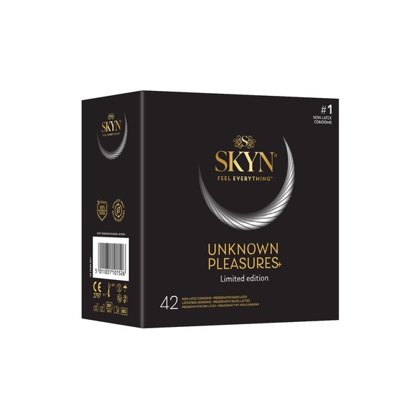 SKYN Unknown Pleasure: Box of 42 Condoms for Men Latex Free / 5 Types of Condoms: 2 x Intense Feeling, 6 x Flavoured Cocktail, 2 x Tingling, 2 x Warming Effect, 2 x Refreshing