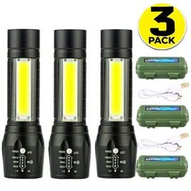 Unbranded 3 Linternas Alta Potencia Batería Poderoso Linterna Camp Recargable LED Tactica