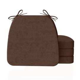 AAAAAcessories D-Shaped Chair Cushions, 2" Thick Dining Chair Pads with Ties and Removable, Machine-Washable Cover, 17" x 16", Set of 2, Brown