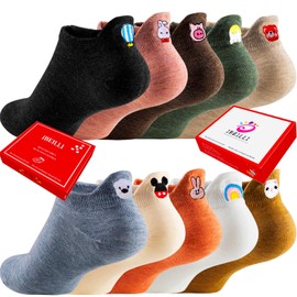IBEILLI Women Cute Socks 10 Pairs Cotton Kawaii Embroidered Funny Low Cut for Girls Ankle (10 Colors 20 Cartoons) Medium-Large