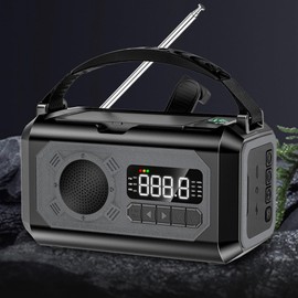 12000 mAh Emergency Weather Radio, Portable Emergency Weather Radio, Solar Radio, Hand Crank Weather Radio with Torch, LED Reading Lamp for Camping (Black)