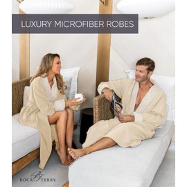 Boca Microfiber Robe for Men, Luxury Hotel, Spa & Resort Bath Robe. Plush Mens Bathrobe with Pockets - XXXXL (4XL), Eggshell