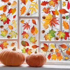 FAMYGFT Fall Leaves Window Clings,Thanksgiving Fall Window Stickers Window Decals Fall Clings for Glass Window Seasonal Autumn Decoration for Home Office Classroom School Work Party