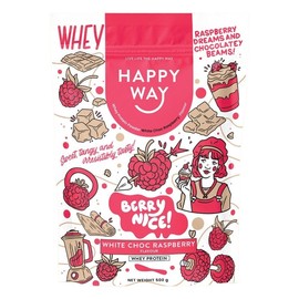 Happy Way Whey Protein Powder White Choc Raspberry 500g