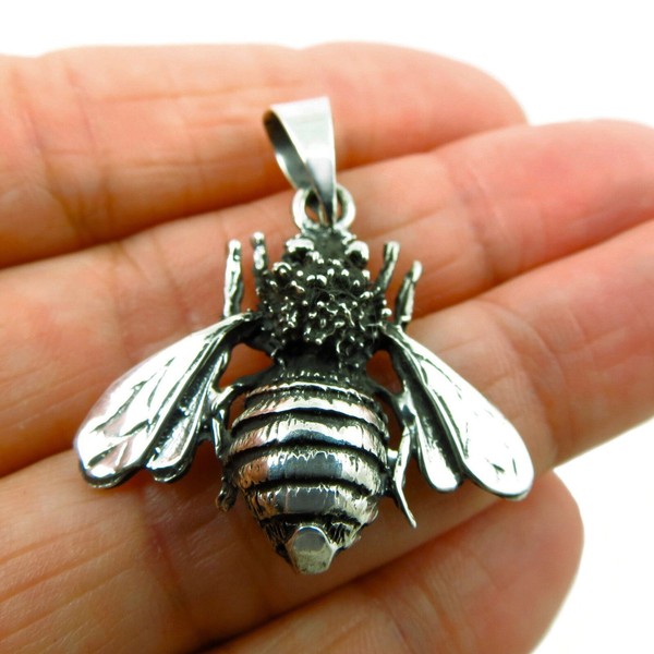 925 Sterling Silver Bumblebee Insect Bee Pendant