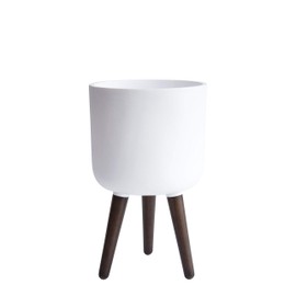 10" Indoor Mid-Century Indoor Tall Planter Pot with Stand, Medium, White