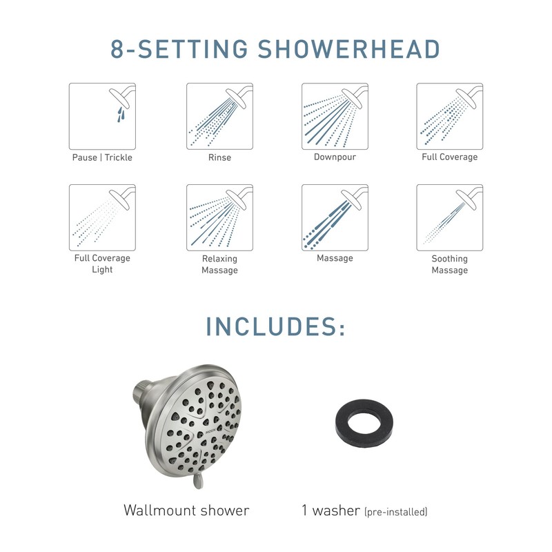 Attune Spot Resist Brushed Nickel 8-Function Wall Mount Fixed Showerhead,