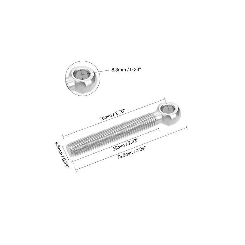 sourcing map M10 x 70mm 304 Stainless Steel Machine Shoulder
