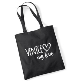 Huuraa Venice My Love Jute Bag Cotton 10 Litres Size for All Fans of Venice Italy Gift Idea for Friends and Family, black