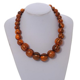 Animal Print Wood Bead Chunky Necklace (Orange/Black) - 50cm L/ 5cm Ext