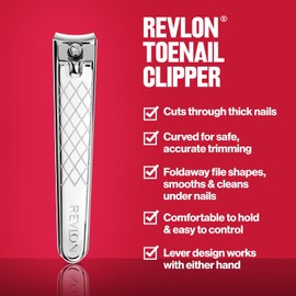 Revlon Silver Toenail Clipper with Foldaway File Easy Trimming Lifetime Guara...