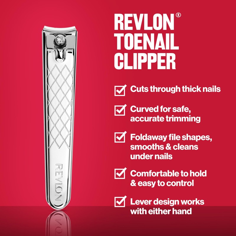 Revlon Silver Toenail Clipper with Foldaway File Easy Trimming Lifetime