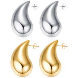 Tear Drop Earring Dupes Extra Large For Women, 20k Gold Plated Oversized Chunky Gold Hoop Earrings Statement Lightweight Hypoallergenic Big Dangling Fashion Jewelry Gifts