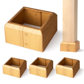 Prinfort 4"x4" (Actual: 3.5"x3.5") Deck Post Base Covers Aluminum, Split Style Post Base Trim Skirt Decorative Burlywood 4Pack