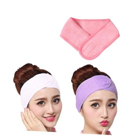 IWOWHERO 3Pcs Spa Facial Headband Cloth Makeup Wraps White Purple Pink Comfortable Skin Friendly for Face Cleaning Shower