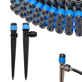 30pcs Drip Irrigation Emitters - Push-to-Quick Connect to 1/4" Tube - Adjustable 360 Degree Drippers Emitters Vortex on 5.5" Stakes-Garden Watering System (Blue Emitters Vortex-30 PCS)